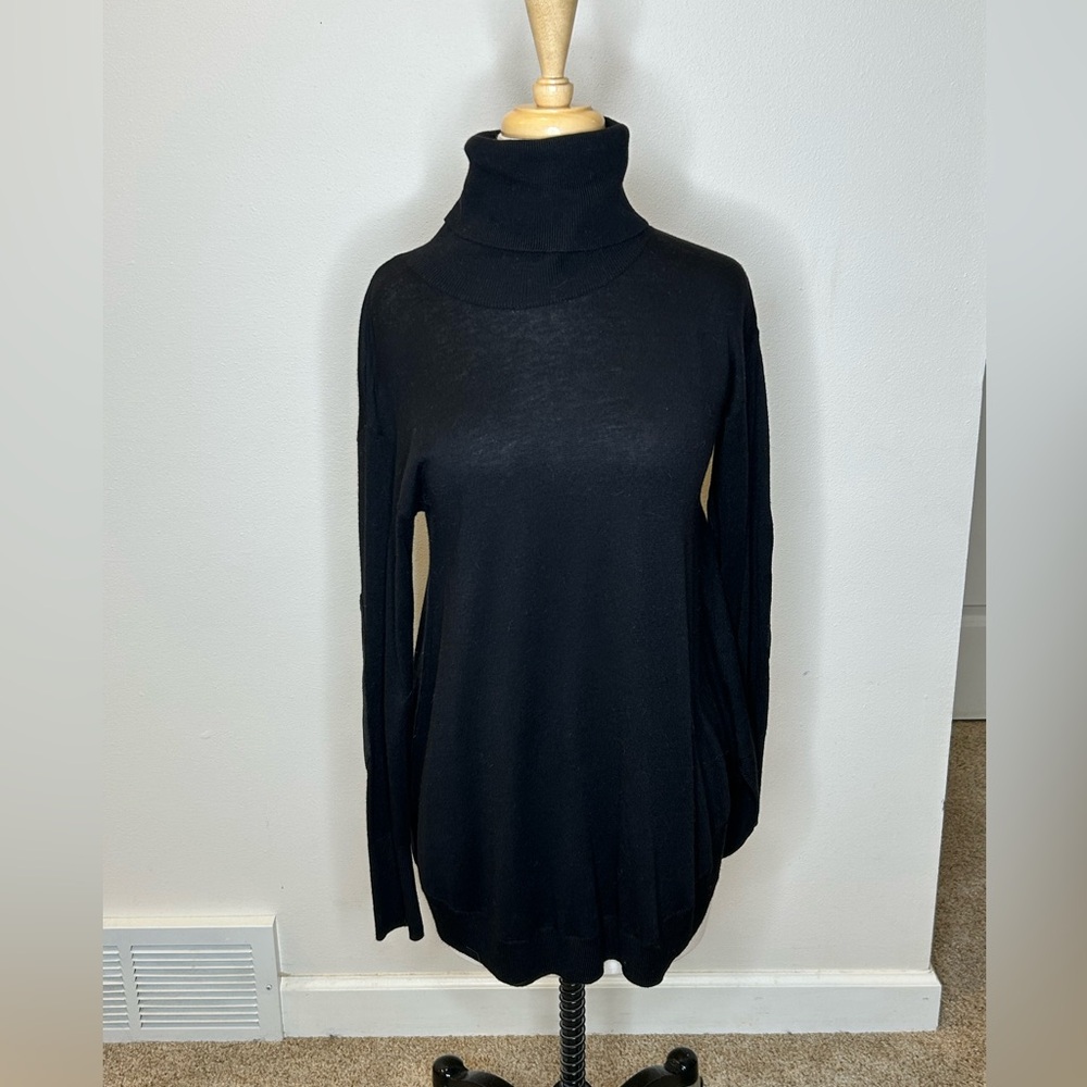 Sogi Black Turtleneck Sweater Size S NWT $179 Cashmere Blend Elbow Patch